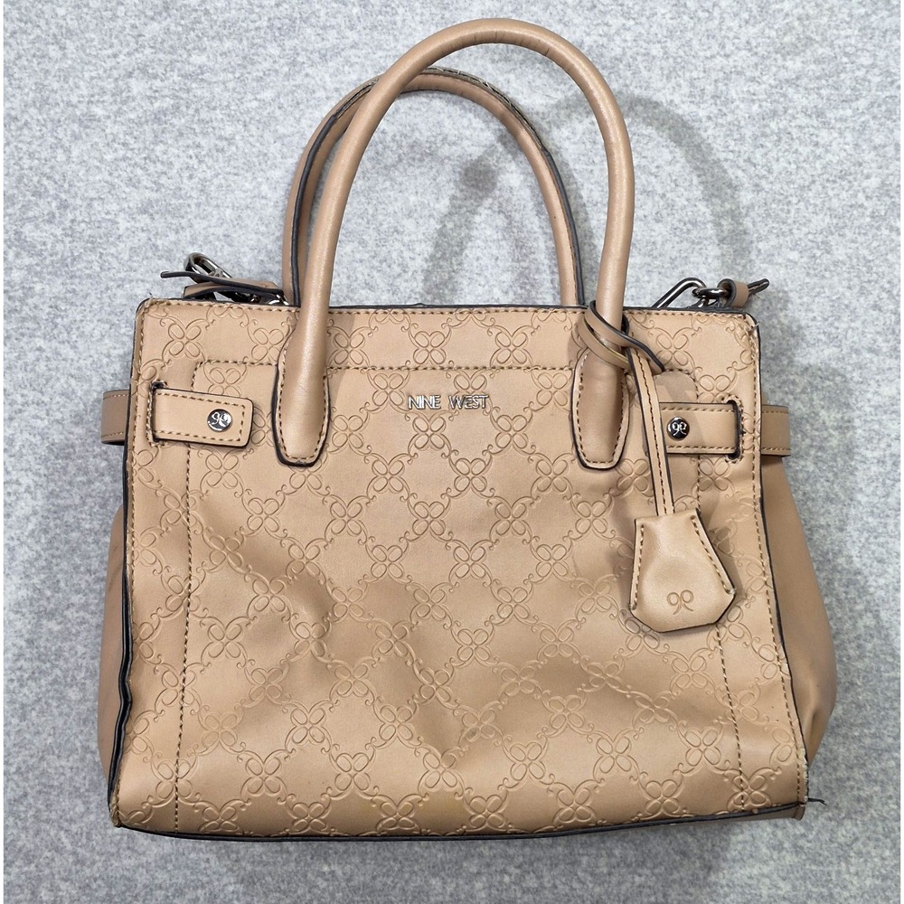 Nine West Ruthie Tote Bag Dark Camel Embossed Logo Cross Body Bag